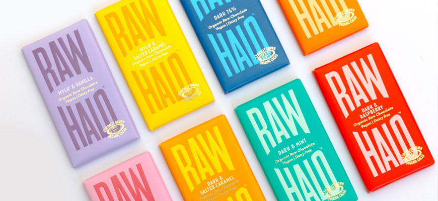 Eight Raw Halo branded chocolate bars. 
