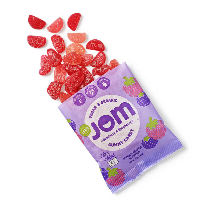 JOM Organic and Vegan Sour Blueberry & Raspberry Gummies 16 x 70g